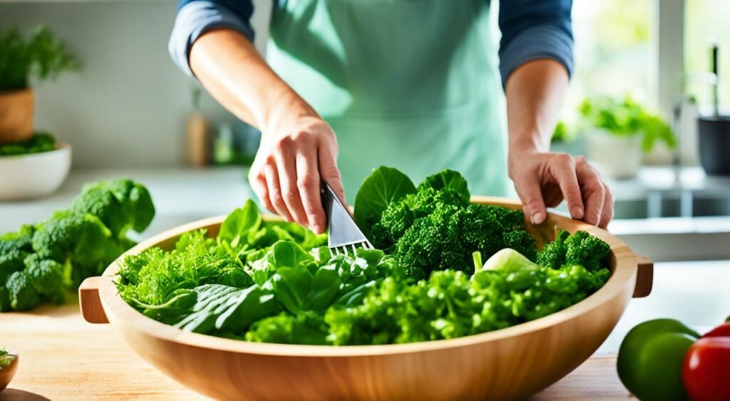 Preparo da Salada de Folhas Verdes Preparo da Salada de Folhas Verdes