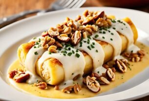 Canelone de frango defumado ao molho cremoso e nozes