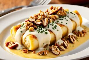 Canelone de frango defumado ao molho cremoso e nozes