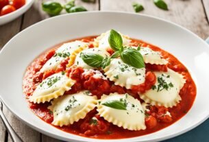 Ravioli de ricota e muçarela com molho de tomates assados