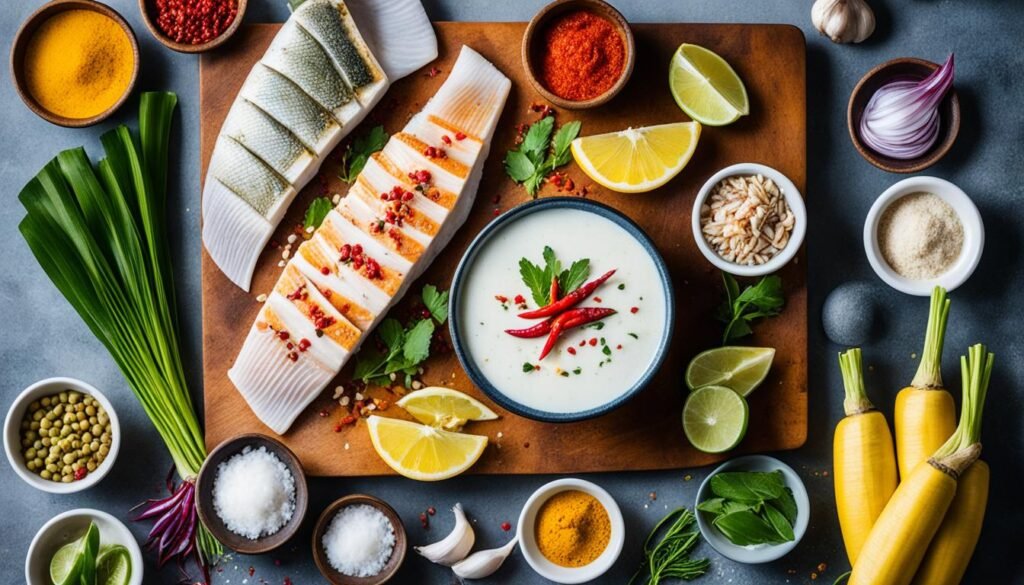 ingredientes para amok de peixe