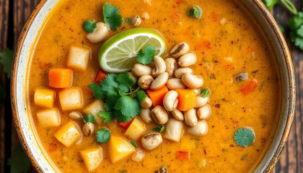 Sopa de maní com ingredientes nutritivos